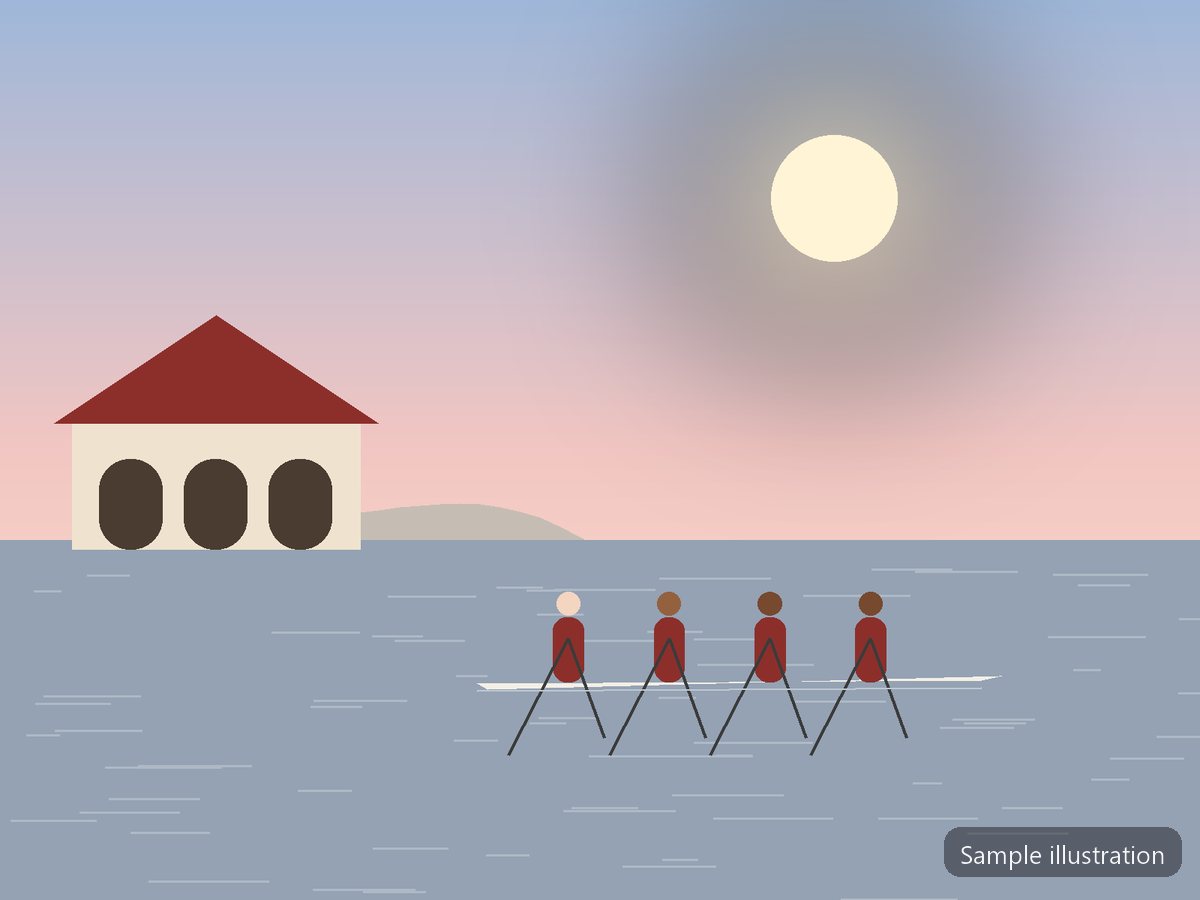 Crews going out from the boathouse at dawn